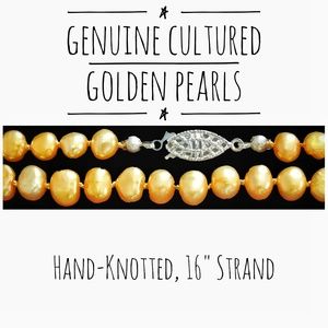 Golden Pearl Necklace - Hand-Knotted 14K WhG Clasp